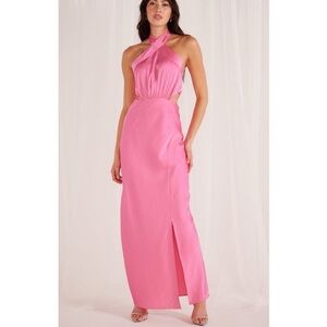 MINKPINK Pink Dress Finlay Halter Gown with Split